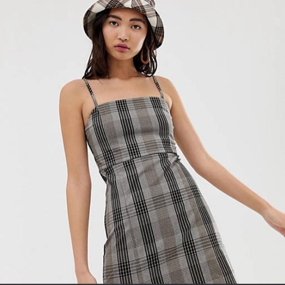 Monki Dresses & Skirts - Monki Gray Plaid Mini Dress with Thin Straps